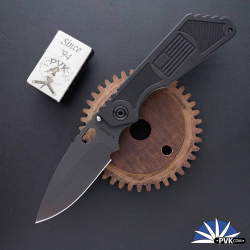 Strider Knives SMF Black PD1 Blade, Black Flag Engraved Aluminum Top, Flamed Titanium Frame