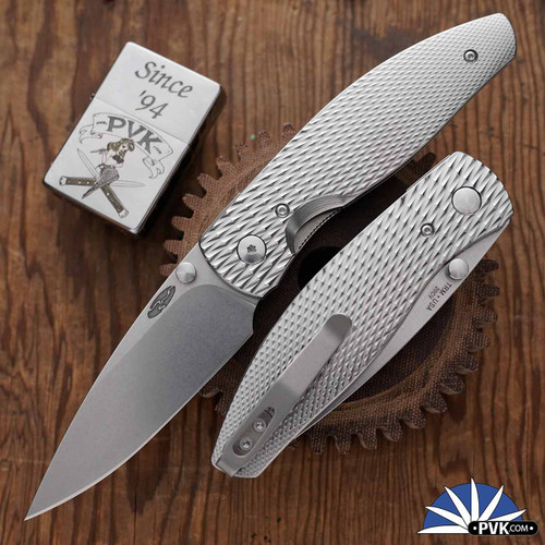 Three Rivers Manufacturing (TRM) Atom Linerlock, 20CV Blade, Titanium 3D Contoured Lizard Skin Handle Scales