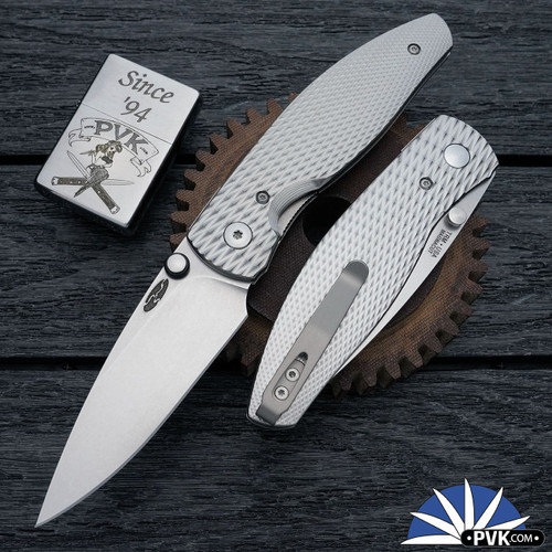 Three Rivers Manufacturing (TRM) Atom Linerlock, Magnacut Blade, Titanium 3D Contoured Lizard Skin Handle Scales