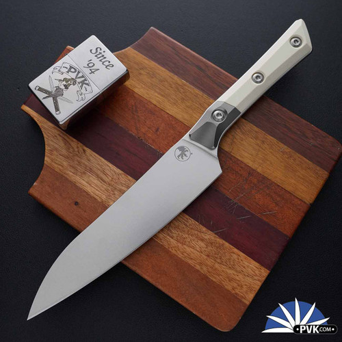 Microtech Kitchen Utility Knife 3400B-10IV Stonewashed Blade, Bead Blasted Bolsters W/Ivory G10