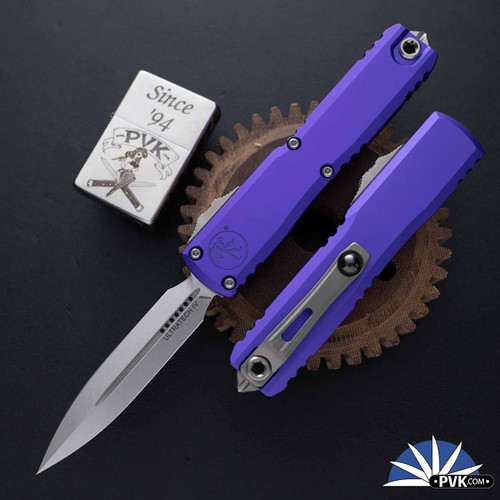 Microtech Ultratech Gen 4 11224-10PU  Stonewashed Double Edge Blade, Purple Handle