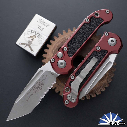 Microtech LUDT Gen 3 1136-11APMR, Apocalyptic Partial Serrated Tanto Blade, Merlot Handle Grip Inlay