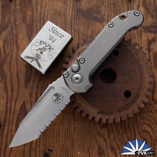 Microtech LUDT Gen 3 1136-12MS1 Stonewashed Full Serrated Tanto Blade, Slabside Titanium Handle Scales W/Bronze Ti Accents, Marfione Select