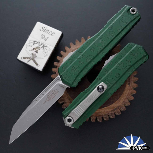 Microtech Cypher Gen 2 1241-10APEGCWD Single Edge (Wharncliffe) Apocalyptic Blade, Claw Burst Emerald Green Handle