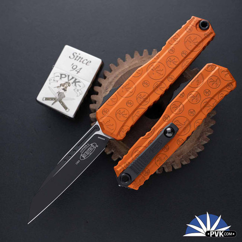 Microtech Cypher Gen 2 1241-1OTCWD, Single Edge (Wharncliffe) Black Partial Serrated Blade, Claw Burst Orange Tangerine Handle