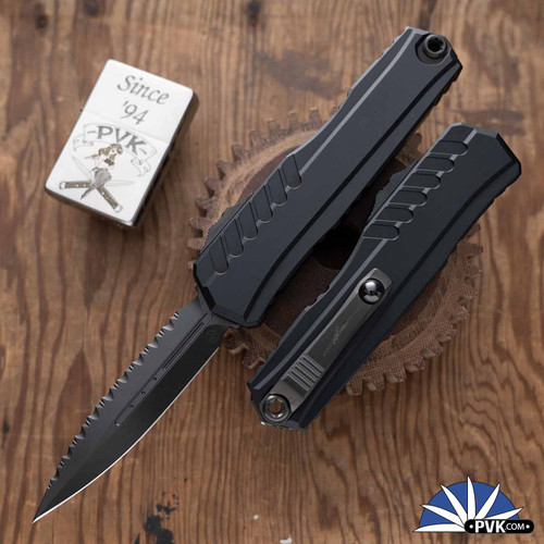 Microtech Cypher Gen 2 1242-3DLCTSH, Double Edge Black Full Serrated Blade, Black Shadow Handle, Signature Series
