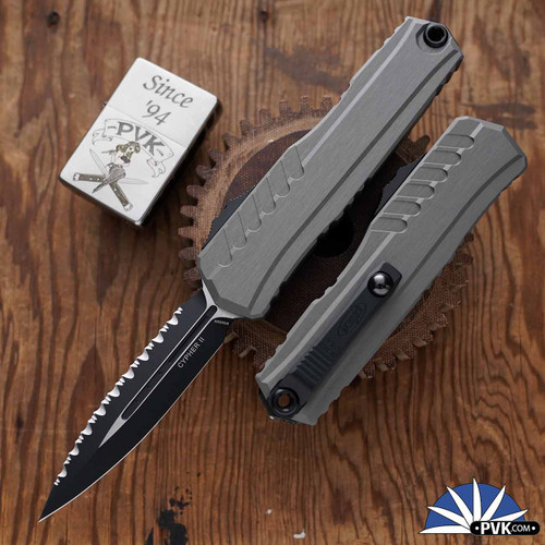 Microtech Cypher Gen 2 1242-3NC, Double Edge Black Full Serrated Blade, Natural Clear Handle