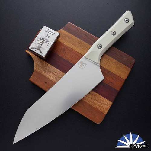 Microtech Kitchen 8" Chef Knife 3000-10IV Stonewashed Blade, Ivory G10 Handle