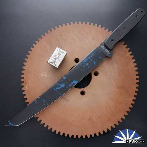 Blackside Customs Tokyo Drifter Wakizashi PSB27 Black W/Blue Splatter Tanto Blade, G10 Handle Scales