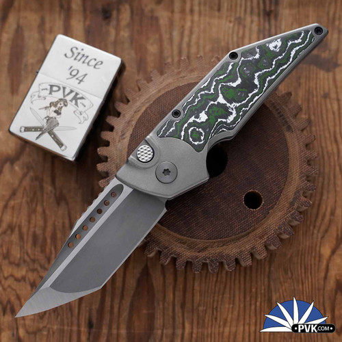 Hypercut Manufacturing Dharma, Tumbled S35VN Blade, Titanium Handle W/"Pines Peak" Fat Carbon CF  Inlays