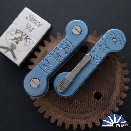Keybar/Hawk Designs Collaboration Keybar, Blue Anodized Titanium W/Hawk Grip Clip