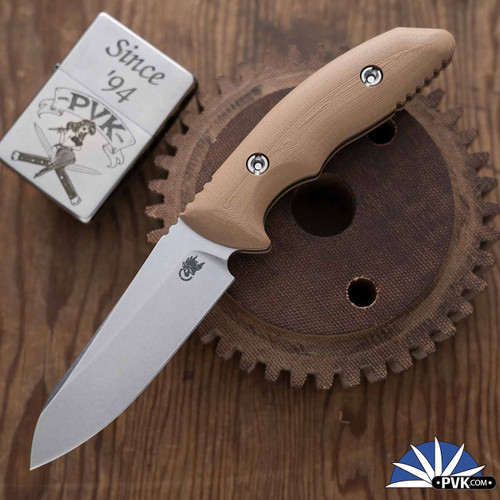 Hinderer Flashpoint Fixed Blade, Stonewashed Magnacut Sheepsfoot Blade, Coyote G10 Scales