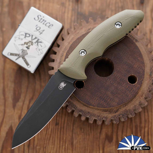 Hinderer Flashpoint Fixed Blade, Battle Black Magnacut Sheepsfoot Blade, OD Green G10 Scales