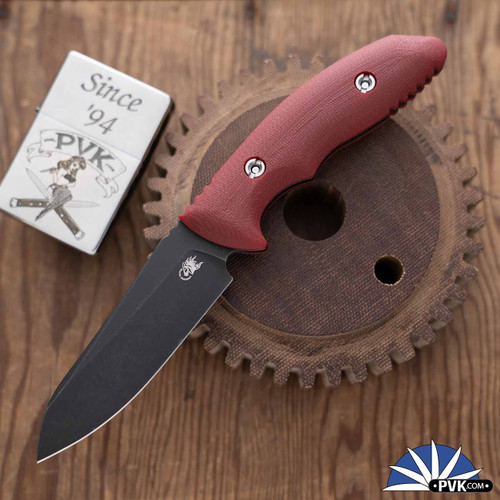 Hinderer Flashpoint Fixed Blade, Battle Black Magnacut Sheepsfoot Blade, Red G10 Scales