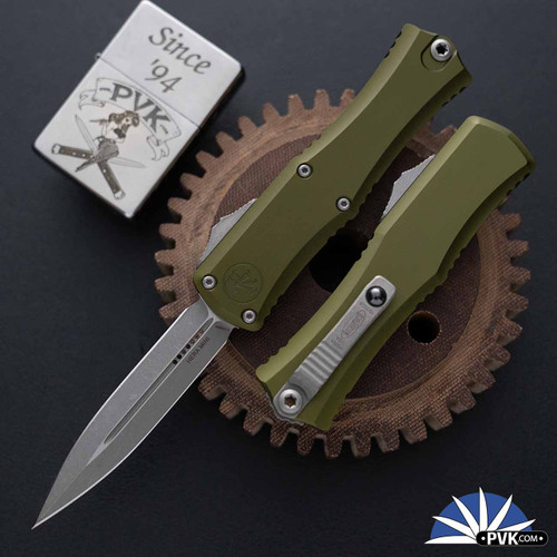 Microtech Hera II Mini 1702M-10APOD Double Edge Apocalyptic Blade, OD Green Handle