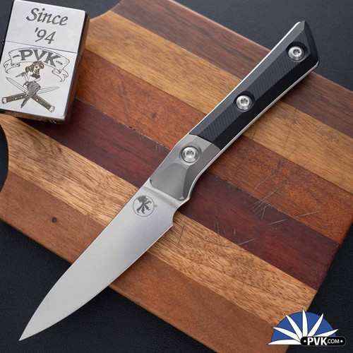Microtech Kitchen Paring Knife 3500B-10BK Stonewashed Blade, Titanium Bolster W/Black G10