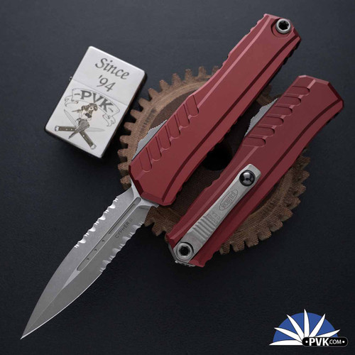 Microtech Cypher Gen 2 1242-11APMR Double Edge Apocalyptic Blade, Merlot Handle