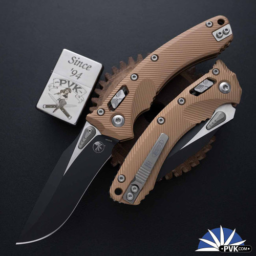 Microtech Amphibian 137RL-1FLBN Ram-Lok, Brown Fluted Aluminum, Black Blade
