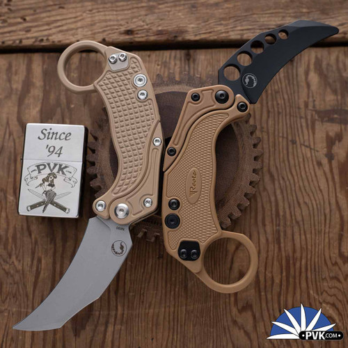 Reate EXO-K Gravity Karambit,  Stonewashed N690, Tan Aluminum, Tan Trainer