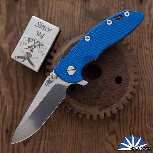 Hinderer XM-18 3.25″ Spearpoint Stonewashed S45VN Blade, Working Finish Ti Frame & Blue G10 Handle
