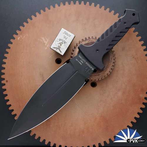 Blackside Customs Fairgate Smatchet Black PSB27 Double Edge Blade , Black G10 Scales, Triple Black