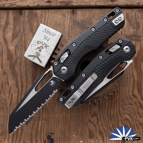 Microtech Standard Issue (MSI) 210T-3PMBK Black Full Serrated Blade, Ram-Lok Tri-Grip Polymer Handle