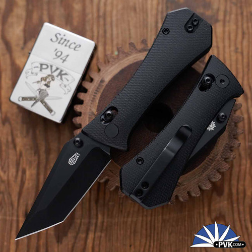 Auxiliary Manufacturing Crossbar Lock Coffin, Black 14C28N Tanto Blade, Black Micarta Handle, Deadhead Series