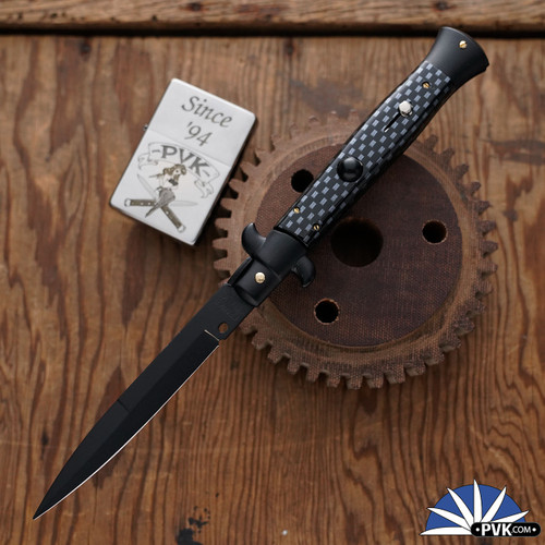 Frank B Italian Stiletto 9" Black Bayonet, Faux Carbon (23CM)