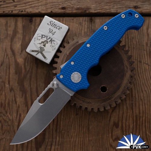 Demko Knives MG AD20 Shark-Lock, Stonewash CPM-3V Clip Point Blade, Blue G10 Textured Handles
