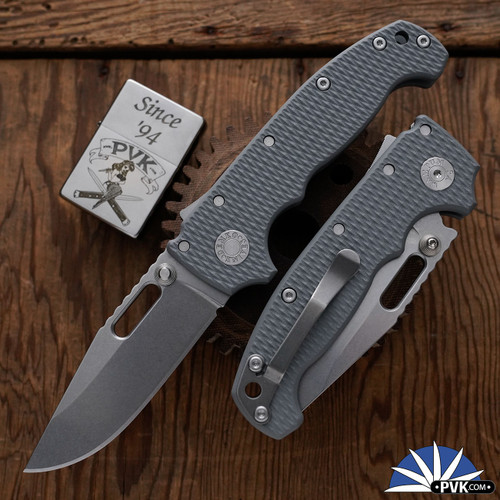Demko Knives MG AD20 Shark-Lock, Stonewash CPM-3V Clip Point Blade, Grey G10 Textured Handles
