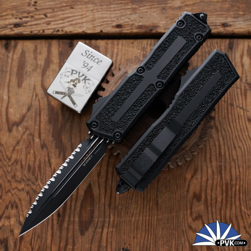 Microtech Scarab 2 Gen 3 1280-3T Double Edge Black Full Serrated Blade, Black Handle Tactical