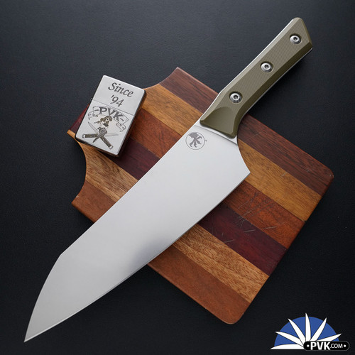Microtech Kitchen 8" Chef Knife 3000-10OD Stonewashed Blade, OD Green G10