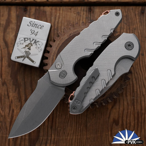 Blackside Customs Bad Idea Auto, Stonewashed Magnacut Blade, Titanium Handle, Copper Backspacer