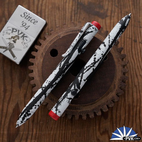 Tactile Turn Abstract Seasonal Release Bolt Action Pen Titanium Short Size 5.1", Red Back Piece