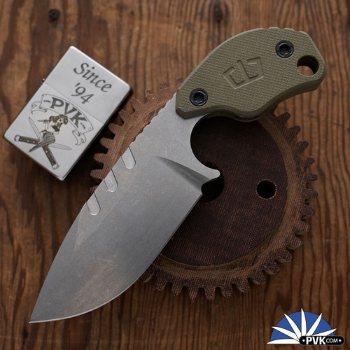 Blackside Customs/Strider Design SLCC, Stonewashed Titanium Drop Point Blade,  OD Green G10 Handles