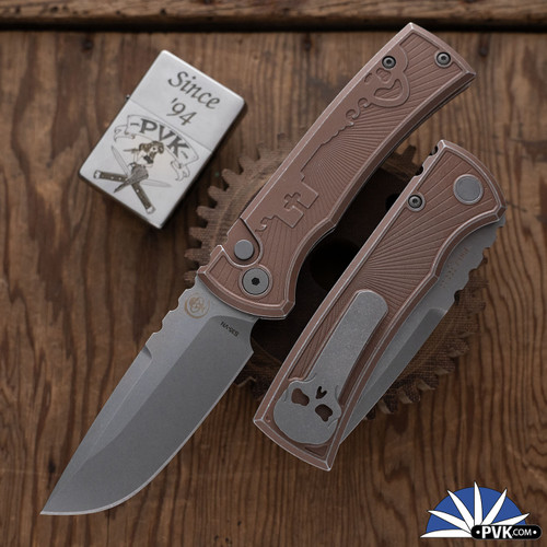 Chaves Knives/Protech Redencion 229 Auto, Stonewashed S35VN Drop Point Blade, Key Milled FDE Handle
