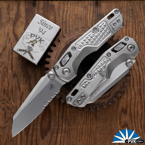 Microtech Standard Issue Mini (MSI) 210M-11FRMS2, Stonewashed Partial Serrated Blade, Ram-Lok Stonewashed Frag Pattern Titanium Handle W/Bronze Ti Accents