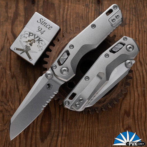 Microtech Standard Issue Mini (MSI) 210M-11MS2, Stonewashed Partial Serrated Blade, Ram-Lok Stonewashed Slab Side Titanium Handle W/Bronze Ti Accents