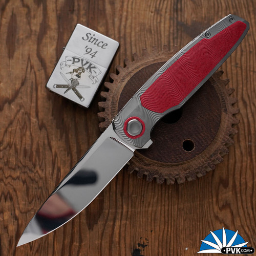 Holt Bladeworks Custom Outlaw #145, Polished M390 Drop Point Blade, Milled Titanium Handle Scales W/Red Inlay & Pivot Collars