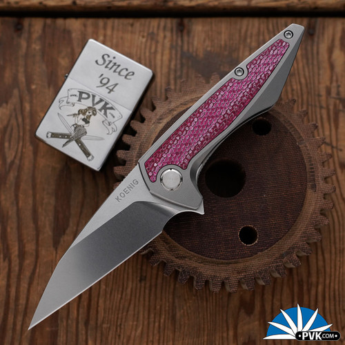Koenig Knives Mini Goblin Flipper Brightwashed M390 W/Polished Flats, Titanium W/ Cherry Twill Inlay