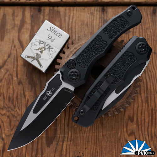 Heretic Knives Wraith V4 Auto, 2-Tone Drop Point Blade, Tactical Black Handle W/Grippy Inlay