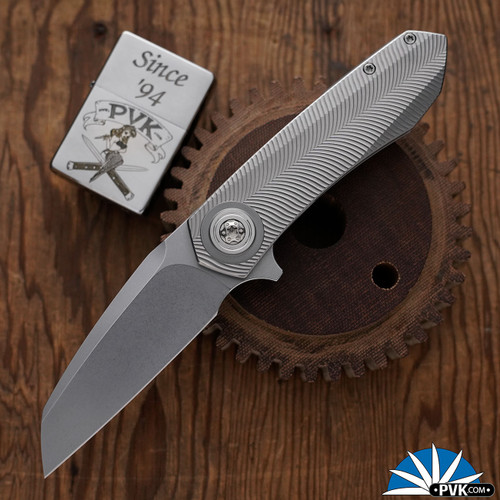Skiff Made Blades Asylum #164, Stonewashed S45VN Blade, Milled Titanium Scales, Titanium Hardware