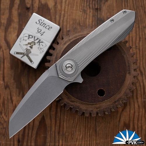 Skiff Made Blades Asylum #166, Stonewashed S45VN Blade, Milled Titanium Scales, Titanium Hardware