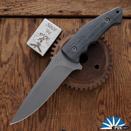 Aaron Bieber Fighter Fixed Blade, Stonewashed Magnacut, Black Canvas Micarta Handle