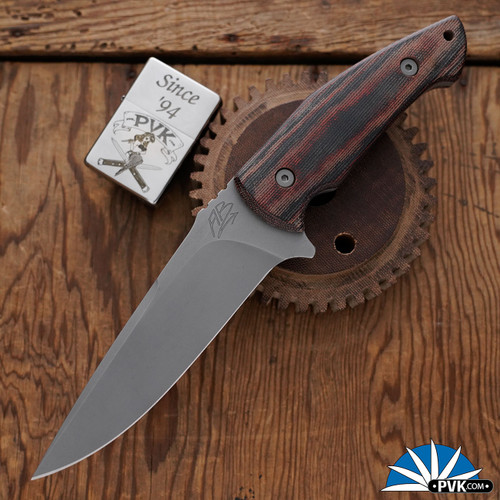 Aaron Bieber Fighter Fixed Blade, Stonewashed Magnacut, Red Canvas Micarta Handle