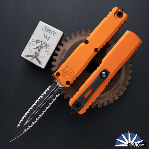 Microtech Ultratech Gen 4 11224-D3OR Black Double Full Serrated Edge Blade, Orange Handle
