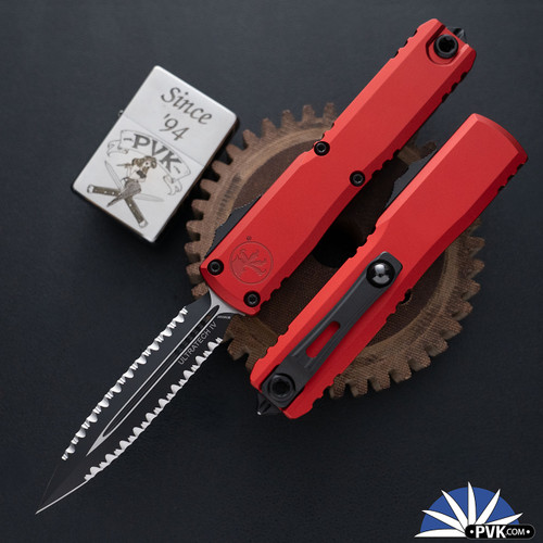 Microtech Ultratech Gen 4 11224-D3RD Black Double Full Serrated Edge Blade, Red Handle