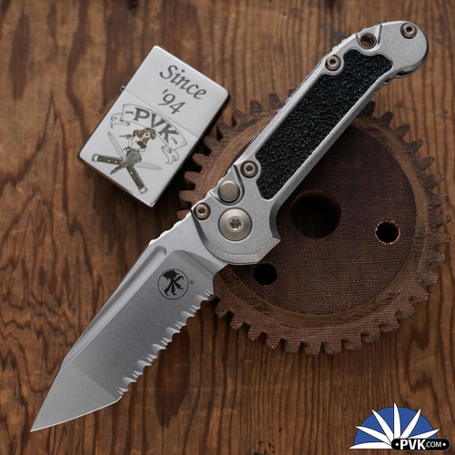 Microtech LUDT Gen 3 1136-12MS8, Stonewashed Full Serrated Tanto Blade, Stonewashed Titanium Handles W/ Textured Inlay And Flamed Titanium Backspacer, Bronze Hardware, Marfione Select