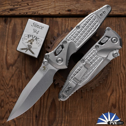 Microtech SOCOM Elite RAM-LOK 160RL-10FRSMS2, Stonewashed Spear Point Blade, Frag Pattern Titanium Handle W/Bronze Ti Accent