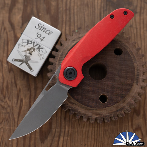 HMC Knives Transient 2.9 V3 Subliner Dark ZirBlast Magnacut Blade, Morphaholic Red Glass Handle